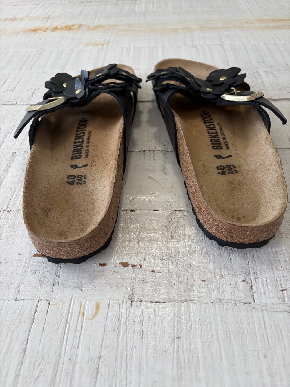 Birkenstock Siena Flowers EU size 40 US size 9 9.5 Black Leather Slide Sandals - Picture 6 of 11